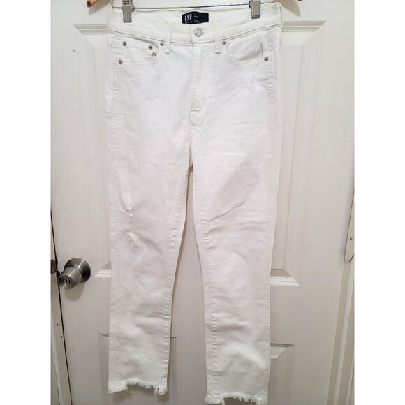 Gap White Denim Cigarette Jeans With Raw Hem Womens Size 25 - Picture 1 of 8